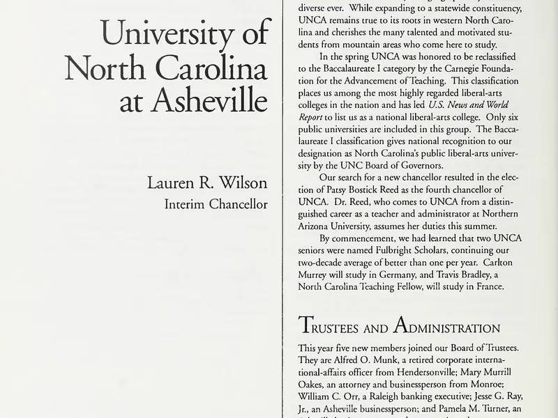 1993-1994 UNCA From UNC President Report